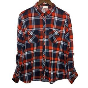 Women's Just Be Red and Blue Plaid Button-Down Flannel Shirt Sz XL (Measurement)
